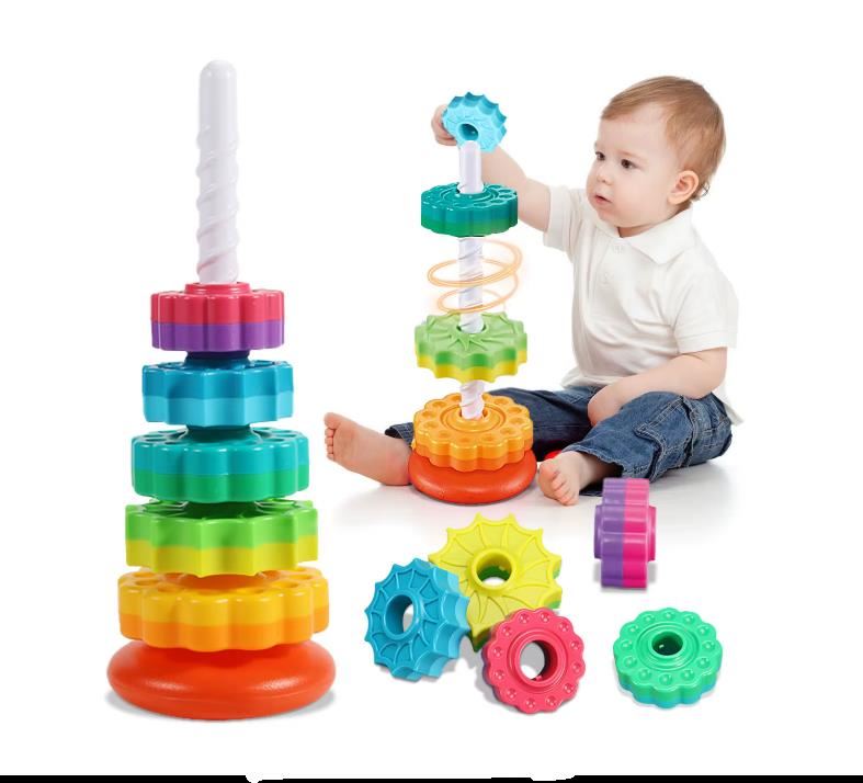 Torre Arcoíris giratoria Montessori – Juego de Apilamiento